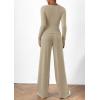 imagePRETTYGARDEN Womens 2 Piece Lounge Sets Asymmetrical Long Sleeve T Shirt Wide Leg Pants Casual Outfits TracksuitLight Khaki