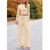 imagePRETTYGARDEN Womens 2 Piece Loungewear Long Sleeve Crop Top Wide Leg Palazzo Pants Set Tracksuits Casual OutfitBeige
