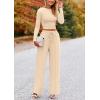 imagePRETTYGARDEN Womens 2 Piece Loungewear Long Sleeve Crop Top Wide Leg Palazzo Pants Set Tracksuits Casual OutfitBeige
