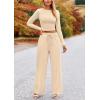 imagePRETTYGARDEN Womens 2 Piece Loungewear Long Sleeve Crop Top Wide Leg Palazzo Pants Set Tracksuits Casual OutfitBeige