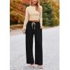 imagePRETTYGARDEN Womens 2 Piece Loungewear Long Sleeve Crop Top Wide Leg Palazzo Pants Set Tracksuits Casual OutfitBeige Black
