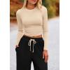 imagePRETTYGARDEN Womens 2 Piece Loungewear Long Sleeve Crop Top Wide Leg Palazzo Pants Set Tracksuits Casual OutfitBeige Black