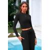 imagePRETTYGARDEN Womens 2 Piece Loungewear Long Sleeve Crop Top Wide Leg Palazzo Pants Set Tracksuits Casual OutfitBlack