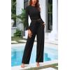 imagePRETTYGARDEN Womens 2 Piece Loungewear Long Sleeve Crop Top Wide Leg Palazzo Pants Set Tracksuits Casual OutfitBlack