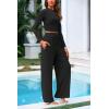 imagePRETTYGARDEN Womens 2 Piece Loungewear Long Sleeve Crop Top Wide Leg Palazzo Pants Set Tracksuits Casual OutfitBlack