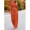 imagePRETTYGARDEN Womens 2 Piece Loungewear Long Sleeve Crop Top Wide Leg Palazzo Pants Set Tracksuits Casual OutfitBrick Red