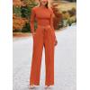 imagePRETTYGARDEN Womens 2 Piece Loungewear Long Sleeve Crop Top Wide Leg Palazzo Pants Set Tracksuits Casual OutfitBrick Red