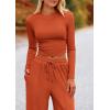imagePRETTYGARDEN Womens 2 Piece Loungewear Long Sleeve Crop Top Wide Leg Palazzo Pants Set Tracksuits Casual OutfitBrick Red