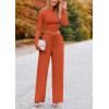 imagePRETTYGARDEN Womens 2 Piece Loungewear Long Sleeve Crop Top Wide Leg Palazzo Pants Set Tracksuits Casual OutfitBrick Red