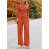 imagePRETTYGARDEN Womens 2 Piece Loungewear Long Sleeve Crop Top Wide Leg Palazzo Pants Set Tracksuits Casual OutfitBrick Red