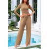 imagePRETTYGARDEN Womens 2 Piece Loungewear Long Sleeve Crop Top Wide Leg Palazzo Pants Set Tracksuits Casual OutfitCamel
