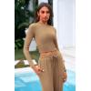 imagePRETTYGARDEN Womens 2 Piece Loungewear Long Sleeve Crop Top Wide Leg Palazzo Pants Set Tracksuits Casual OutfitCamel