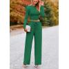 imagePRETTYGARDEN Womens 2 Piece Loungewear Long Sleeve Crop Top Wide Leg Palazzo Pants Set Tracksuits Casual OutfitGreen