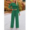 imagePRETTYGARDEN Womens 2 Piece Loungewear Long Sleeve Crop Top Wide Leg Palazzo Pants Set Tracksuits Casual OutfitGreen