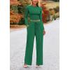 imagePRETTYGARDEN Womens 2 Piece Loungewear Long Sleeve Crop Top Wide Leg Palazzo Pants Set Tracksuits Casual OutfitGreen
