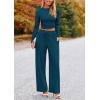 imagePRETTYGARDEN Womens 2 Piece Loungewear Long Sleeve Crop Top Wide Leg Palazzo Pants Set Tracksuits Casual OutfitLake Blue