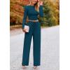 imagePRETTYGARDEN Womens 2 Piece Loungewear Long Sleeve Crop Top Wide Leg Palazzo Pants Set Tracksuits Casual OutfitLake Blue