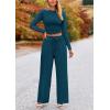 imagePRETTYGARDEN Womens 2 Piece Loungewear Long Sleeve Crop Top Wide Leg Palazzo Pants Set Tracksuits Casual OutfitLake Blue