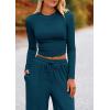 imagePRETTYGARDEN Womens 2 Piece Loungewear Long Sleeve Crop Top Wide Leg Palazzo Pants Set Tracksuits Casual OutfitLake Blue