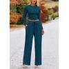 imagePRETTYGARDEN Womens 2 Piece Loungewear Long Sleeve Crop Top Wide Leg Palazzo Pants Set Tracksuits Casual OutfitLake Blue