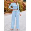 imagePRETTYGARDEN Womens 2 Piece Loungewear Long Sleeve Crop Top Wide Leg Palazzo Pants Set Tracksuits Casual OutfitLight Blue