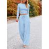 imagePRETTYGARDEN Womens 2 Piece Loungewear Long Sleeve Crop Top Wide Leg Palazzo Pants Set Tracksuits Casual OutfitLight Blue