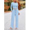 imagePRETTYGARDEN Womens 2 Piece Loungewear Long Sleeve Crop Top Wide Leg Palazzo Pants Set Tracksuits Casual OutfitLight Blue