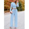 imagePRETTYGARDEN Womens 2 Piece Loungewear Long Sleeve Crop Top Wide Leg Palazzo Pants Set Tracksuits Casual OutfitLight Blue