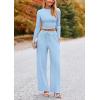 imagePRETTYGARDEN Womens 2 Piece Loungewear Long Sleeve Crop Top Wide Leg Palazzo Pants Set Tracksuits Casual OutfitLight Blue