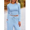 imagePRETTYGARDEN Womens 2 Piece Loungewear Long Sleeve Crop Top Wide Leg Palazzo Pants Set Tracksuits Casual OutfitLight Blue