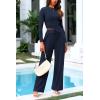 imagePRETTYGARDEN Womens 2 Piece Loungewear Long Sleeve Crop Top Wide Leg Palazzo Pants Set Tracksuits Casual OutfitNavy