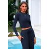 imagePRETTYGARDEN Womens 2 Piece Loungewear Long Sleeve Crop Top Wide Leg Palazzo Pants Set Tracksuits Casual OutfitNavy