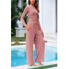 imagePRETTYGARDEN Womens 2 Piece Loungewear Long Sleeve Crop Top Wide Leg Palazzo Pants Set Tracksuits Casual OutfitPink