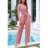 imagePRETTYGARDEN Womens 2 Piece Loungewear Long Sleeve Crop Top Wide Leg Palazzo Pants Set Tracksuits Casual OutfitPink