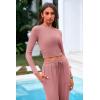imagePRETTYGARDEN Womens 2 Piece Loungewear Long Sleeve Crop Top Wide Leg Palazzo Pants Set Tracksuits Casual OutfitPink