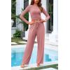 imagePRETTYGARDEN Womens 2 Piece Loungewear Long Sleeve Crop Top Wide Leg Palazzo Pants Set Tracksuits Casual OutfitPink
