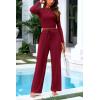imagePRETTYGARDEN Womens 2 Piece Loungewear Long Sleeve Crop Top Wide Leg Palazzo Pants Set Tracksuits Casual OutfitWine Red
