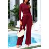 imagePRETTYGARDEN Womens 2 Piece Loungewear Long Sleeve Crop Top Wide Leg Palazzo Pants Set Tracksuits Casual OutfitWine Red