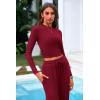 imagePRETTYGARDEN Womens 2 Piece Loungewear Long Sleeve Crop Top Wide Leg Palazzo Pants Set Tracksuits Casual OutfitWine Red