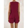 imagePRETTYGARDEN Womens 2 Piece Sets 2025 Summer Trendy Button Down Suit Vest Tops High Waisted Shorts Business Casual OutfitsWine Red
