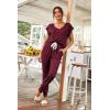 imagePRETTYGARDEN Womens Two Piece Tracksuit Casual Summer V Neck Short Sleeve Tops Drawstring Jogger Pants Lounge Outfit SetsJujube Red