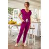 imagePRETTYGARDEN Womens Two Piece Tracksuit Casual Summer V Neck Short Sleeve Tops Drawstring Jogger Pants Lounge Outfit SetsPurple