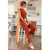 imagePRETTYGARDEN Womens Two Piece Tracksuit Casual Summer V Neck Short Sleeve Tops Drawstring Jogger Pants Lounge Outfit SetsRust Red
