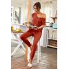 imagePRETTYGARDEN Womens Two Piece Tracksuit Casual Summer V Neck Short Sleeve Tops Drawstring Jogger Pants Lounge Outfit SetsRust Red