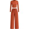 imagePRETTYGARDEN Womens 2 Piece Loungewear Long Sleeve Crop Top Wide Leg Palazzo Pants Set Tracksuits Casual OutfitBrick Red