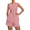 imagePRETTYGARDEN Womens 2 Piece Sets 2025 Summer Trendy Button Down Suit Vest Tops High Waisted Shorts Business Casual OutfitsPink