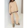 imagePRETTYGARDEN Womens 2 Piece Knit Sweater Outfit Casual Long Sleeve Pullover Wide Leg Pants Tracksuit Loungewear SetBeige
