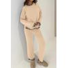 imagePRETTYGARDEN Womens 2 Piece Knit Sweater Outfit Casual Long Sleeve Pullover Wide Leg Pants Tracksuit Loungewear SetBeige