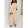 imagePRETTYGARDEN Womens 2 Piece Knit Sweater Outfit Casual Long Sleeve Pullover Wide Leg Pants Tracksuit Loungewear SetBeige