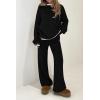 imagePRETTYGARDEN Womens 2 Piece Knit Sweater Outfit Casual Long Sleeve Pullover Wide Leg Pants Tracksuit Loungewear SetBlack